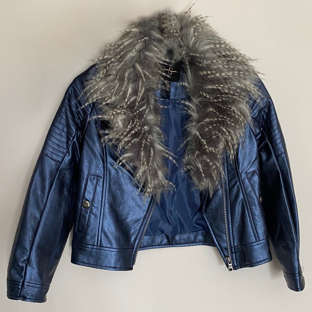 Jessica Simpson Faux Leather Navy Jacket 7/8Y